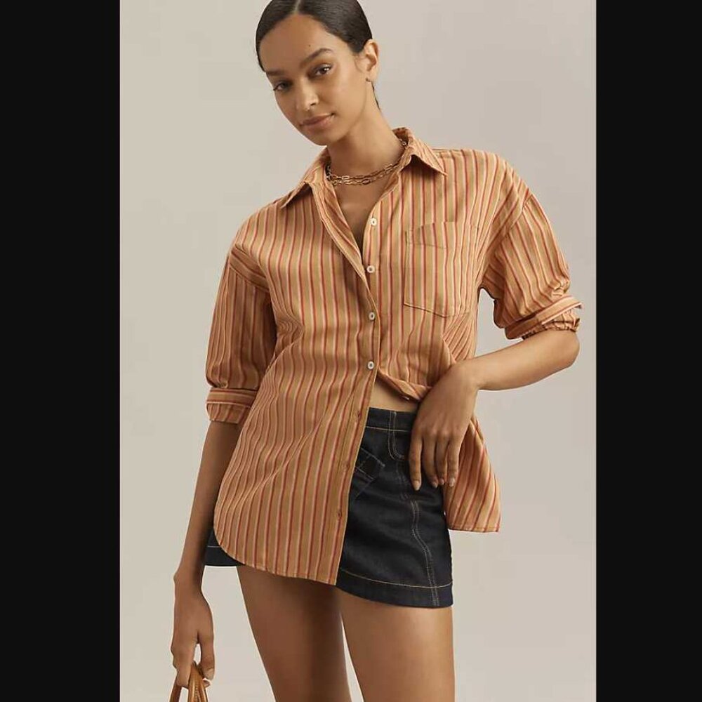 New XS Anthropologie x Maeve the Bennet buttondown shirt in brown stripe